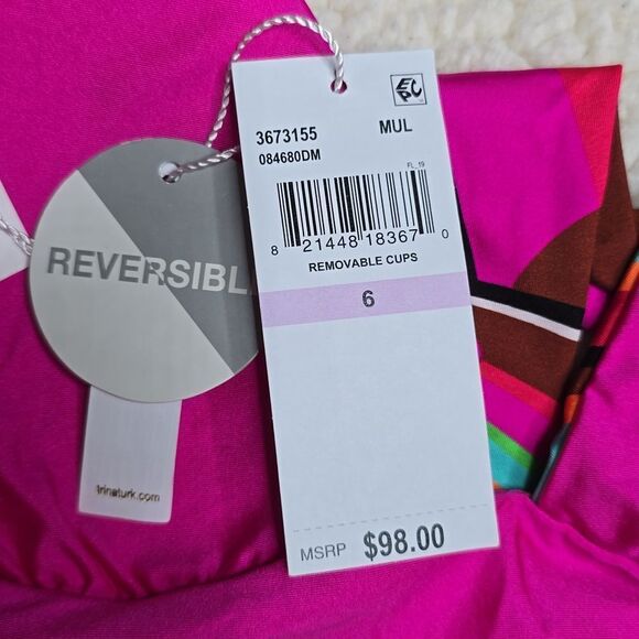 100 NWT Trina Turk Women's Swoop Print Reversible Bikini Top Sz 6 - Picture 4 of 4